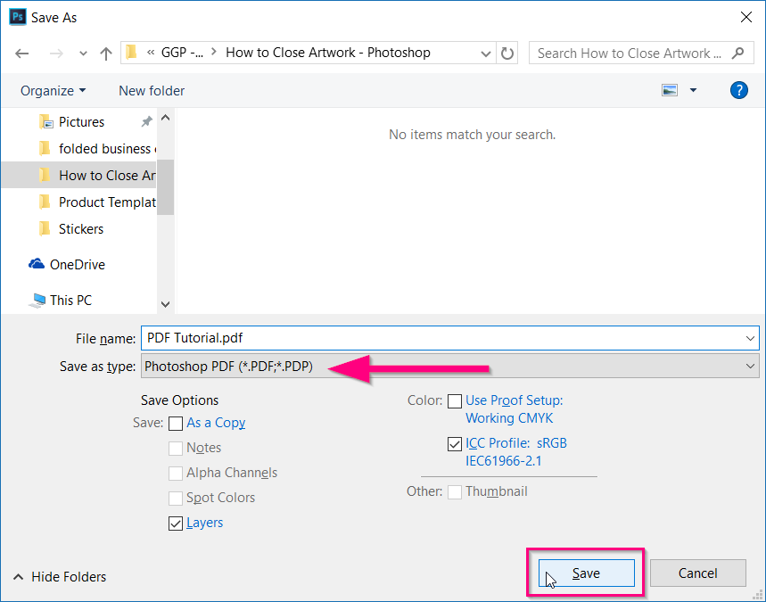Under Save as type, choose Photoshop PDF, then click Save. Under Save as type, choose Photoshop PDF, then click Save.