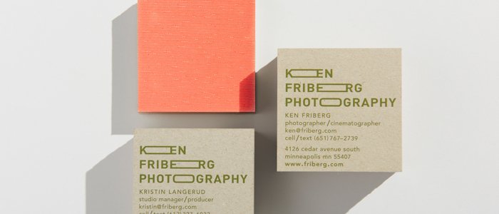 Square business cards on heavy paper stock for a photgrapher